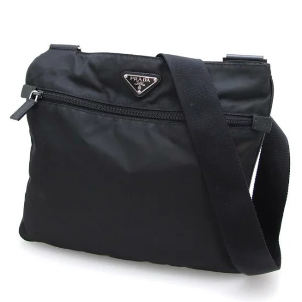 Prada Tessuto flat messenger bag iconic enameled triangle logo Black